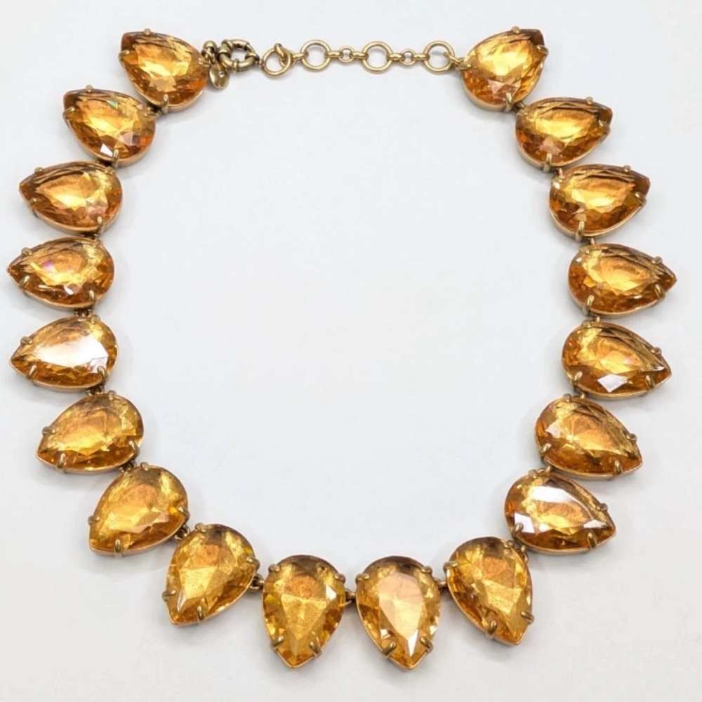 J. Crew Chunky Tear Drop Peach Orange Bronze Acrylic Prong Set Necklace NWT!
